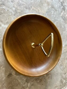 Gold Wooden Two-Tier Handle Serving Bowl.